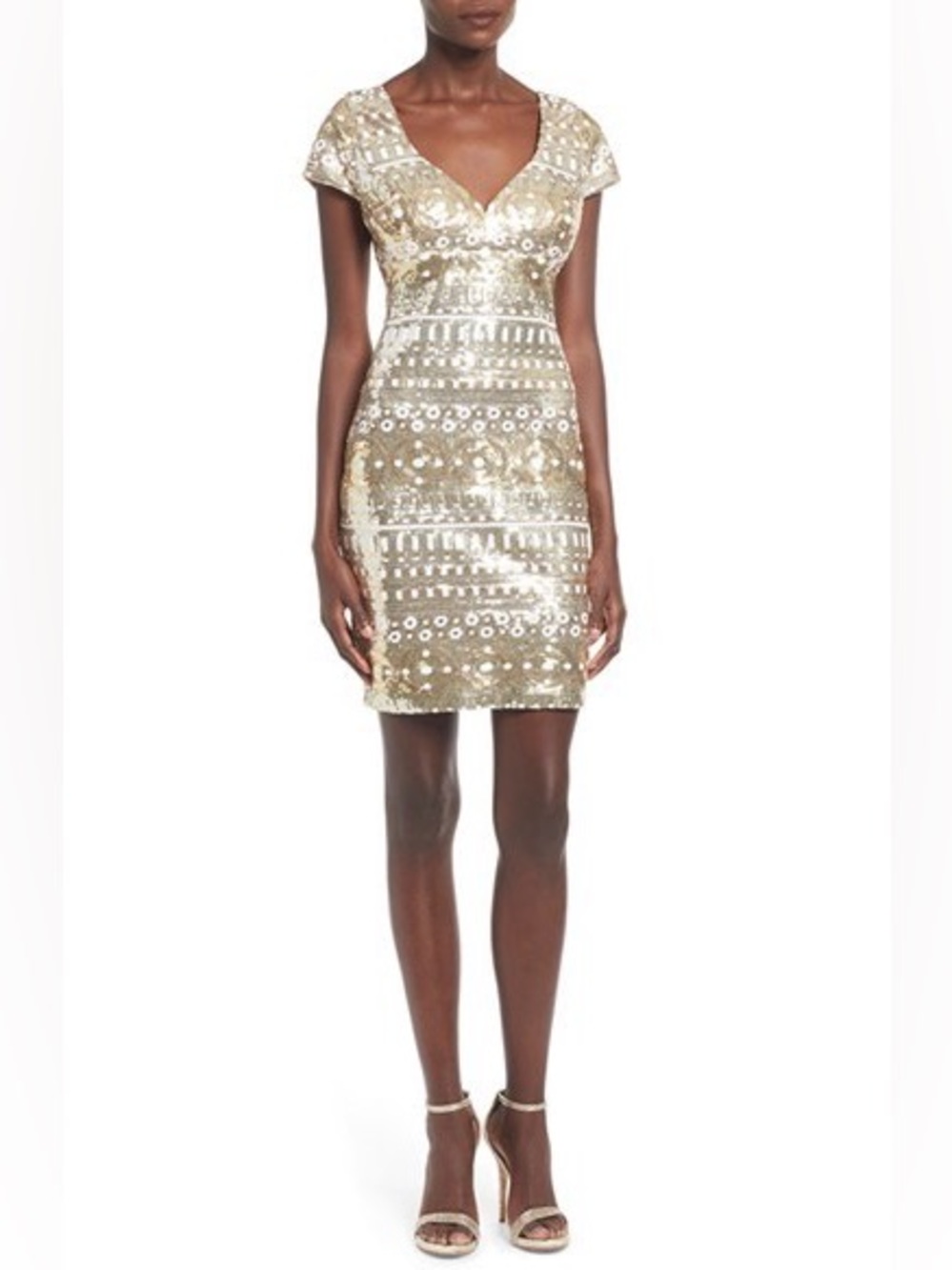 NWT Sequin Hearts Gold Metallic V-Neck Short Sleeve Mini Occasion Dress (9)